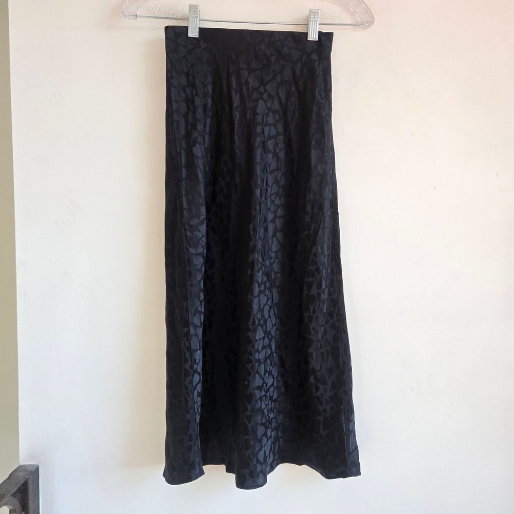 Realisation Par Naomi Skirt Romance Black Heart Silk Midi Slip Skirt‎ XXS NEW